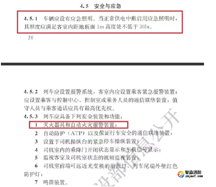 城市軌道交通車輛、列車必須設(shè)置應(yīng)急照明、自動(dòng)火災(zāi)報(bào)警裝置！